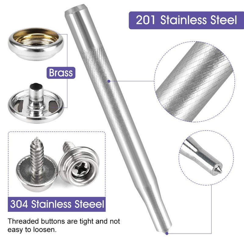 Meifuly 150 PCS Canvas Snap Kit with 2 Pcs Setting Tool - Marine Grade Stainless Steel 3/8" Socket Canvas Button Fastener Kit & Upholstery Boat Cover Snap Button Fastener Tool for DIY Cover Furniture - Image 5